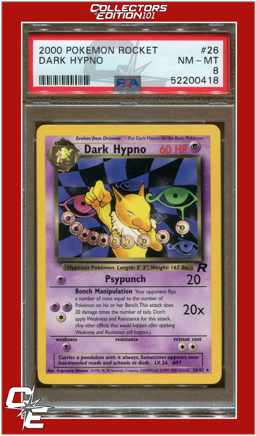 Team Rocket 26 Dark Hypno PSA 8