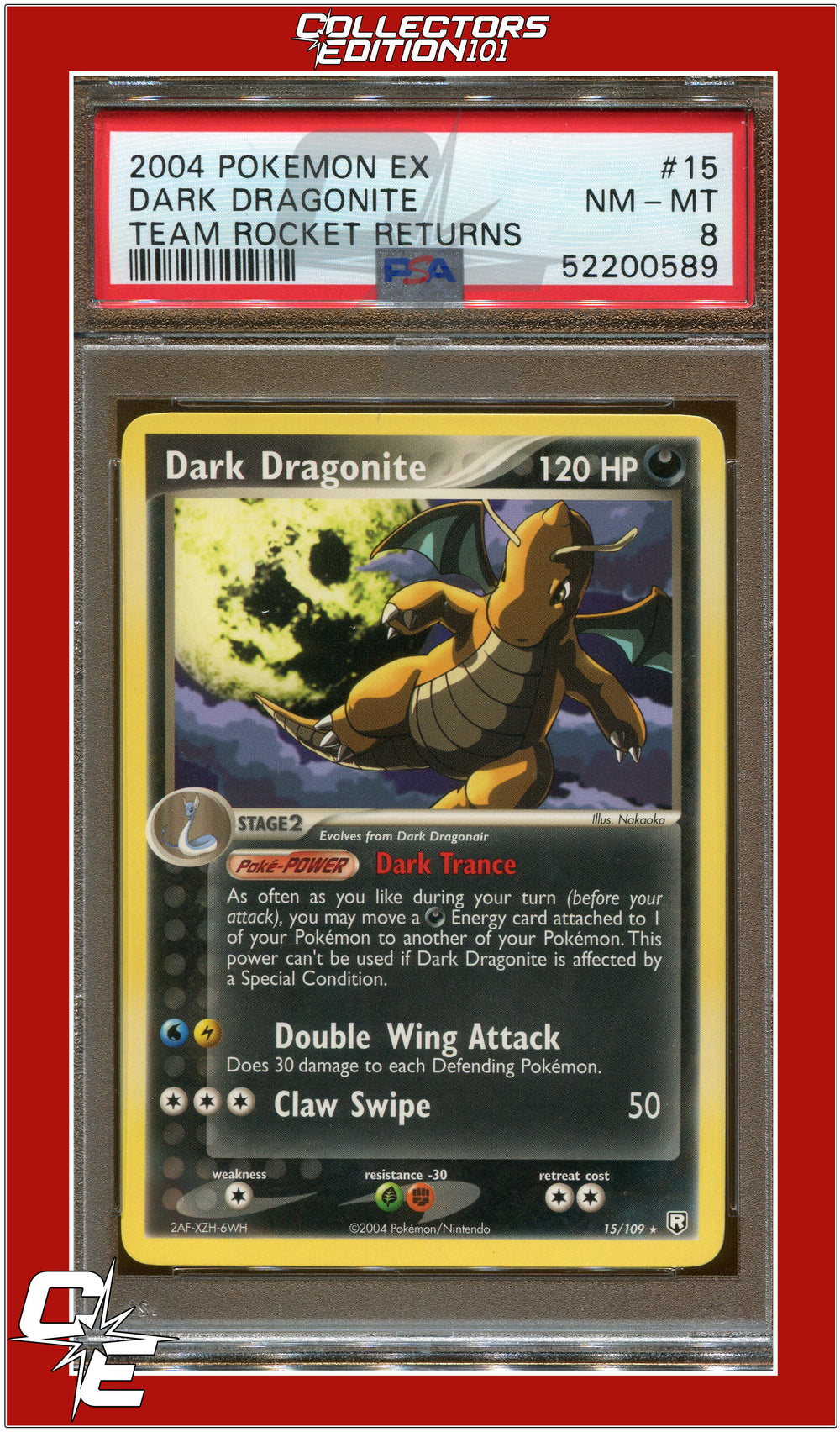 EX Team Rocket Returns 15 Dark Dragonite PSA 8