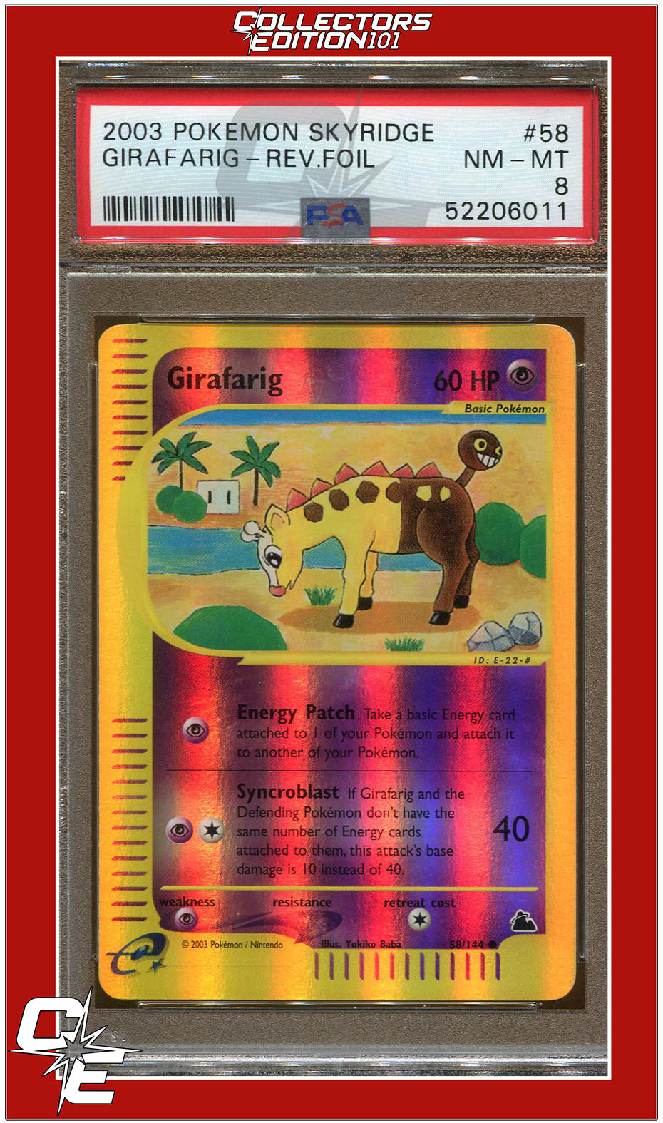 Skyridge 58 Girafarig Reverse Foil PSA 8