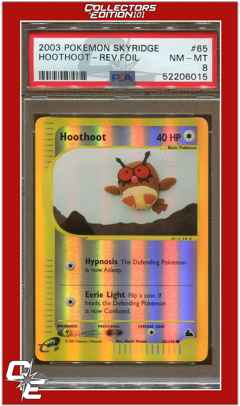 Skyridge 65 Hoothoot Reverse Foil PSA 8