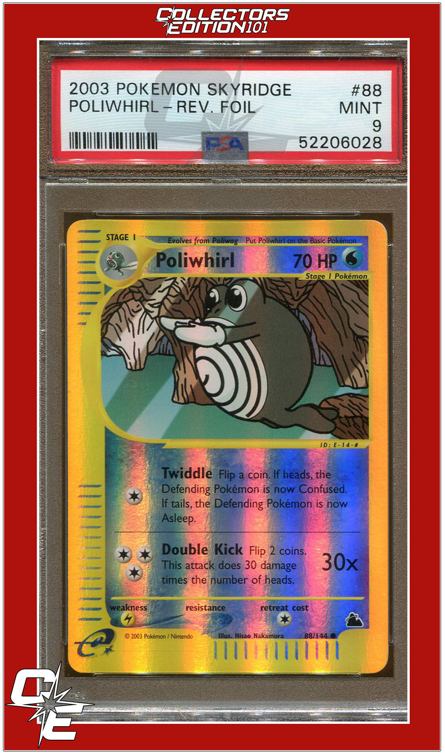 Skyridge 88 Poliwhirl Reverse Foil PSA 9