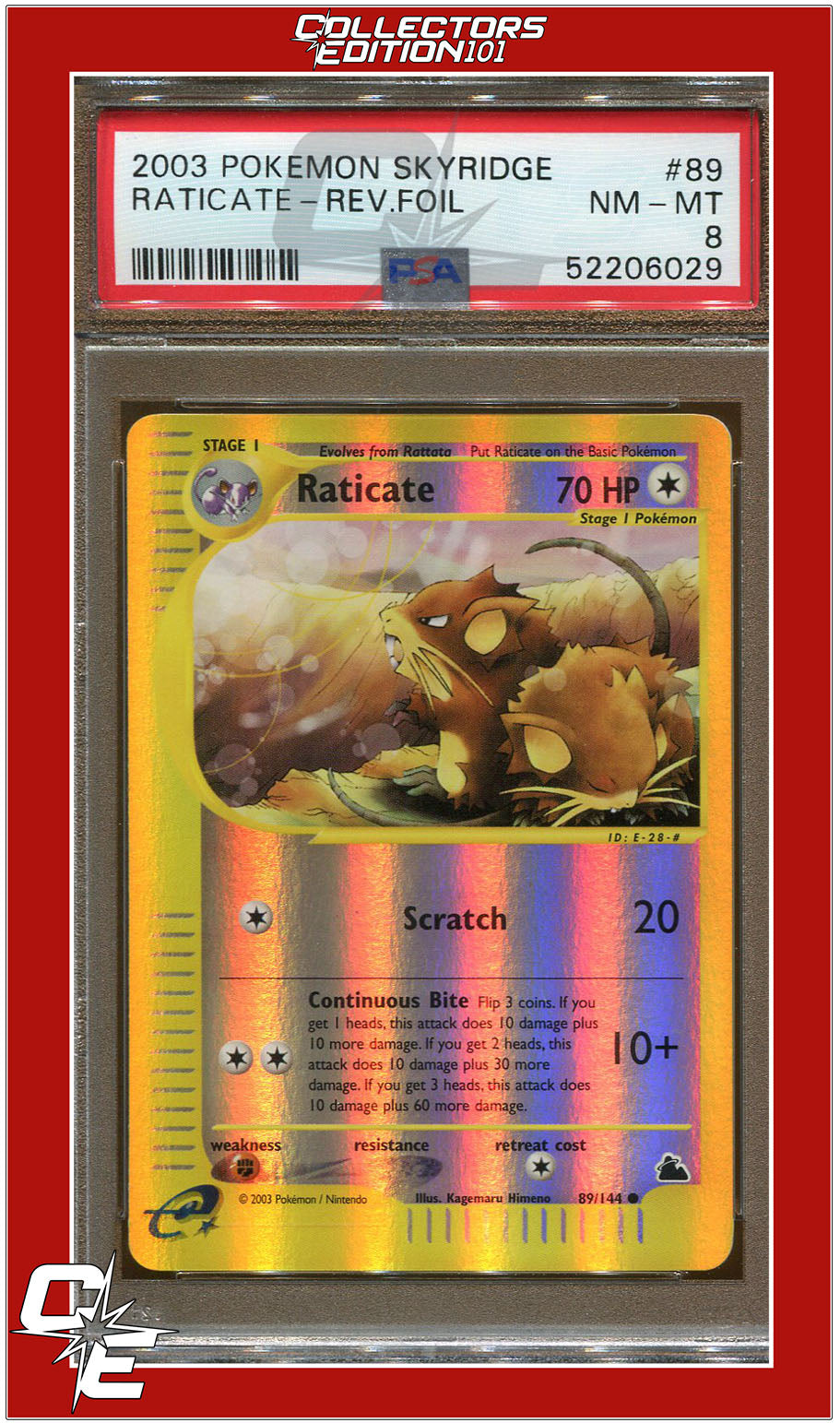 Skyridge 89 Raticate Reverse Foil PSA 8