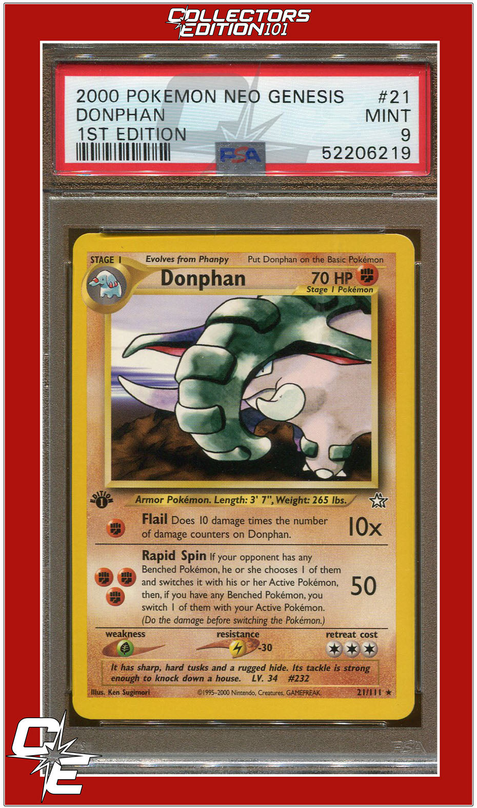 Neo Genesis 1st Edition 21 Donphan PSA 9