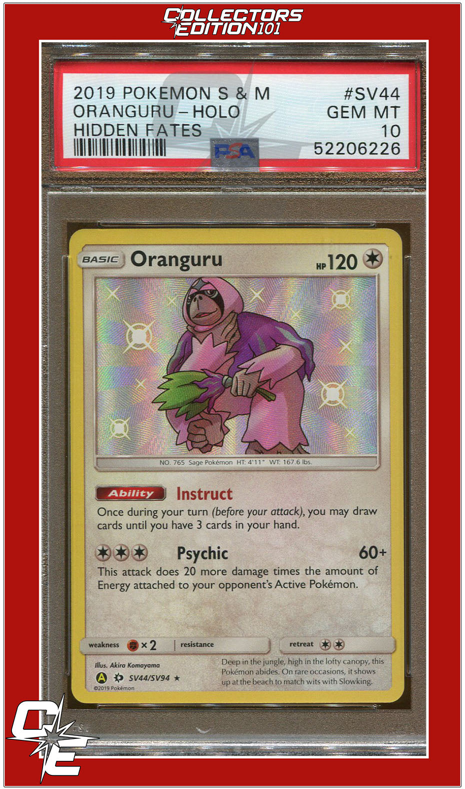 Hidden Fates SV44 Oranguru Holo PSA 10