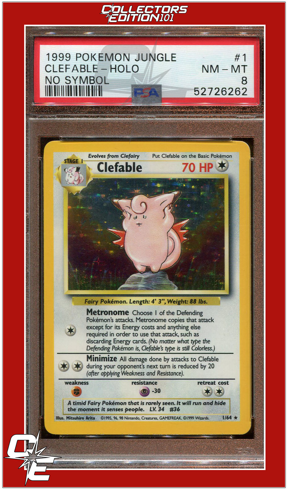 Jungle 1 Clefable Holo No Symbol PSA 8