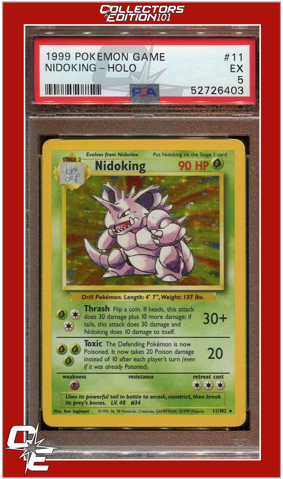 Base Set 11 Nidoking Holo PSA 5 | Collectors Edition 101 Base Set 11 Nidoking Holo PSA 5 | Collectors Edition 101
