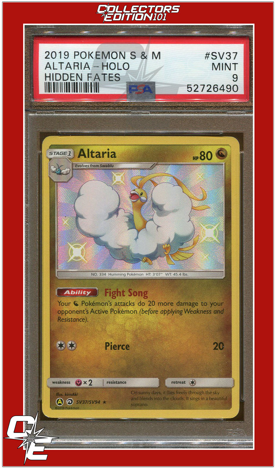 Hidden Fates SV37 Altaria Holo PSA 9