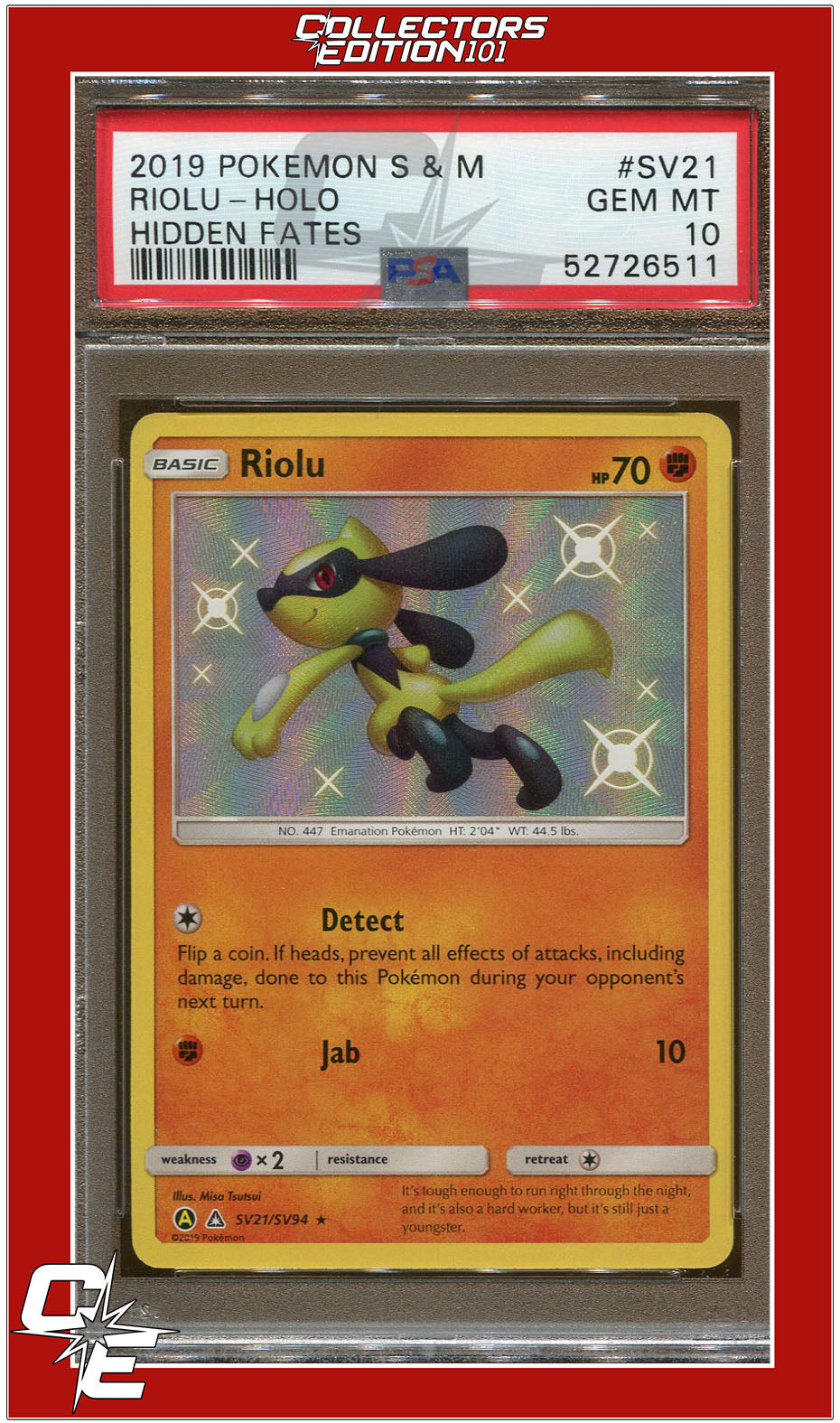 Hidden Fates SV21 Riolu Holo PSA 10