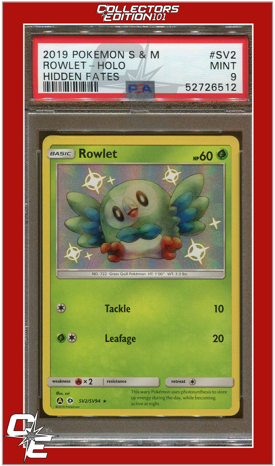 Hidden Fates SV2 Rowlet Holo PSA 9