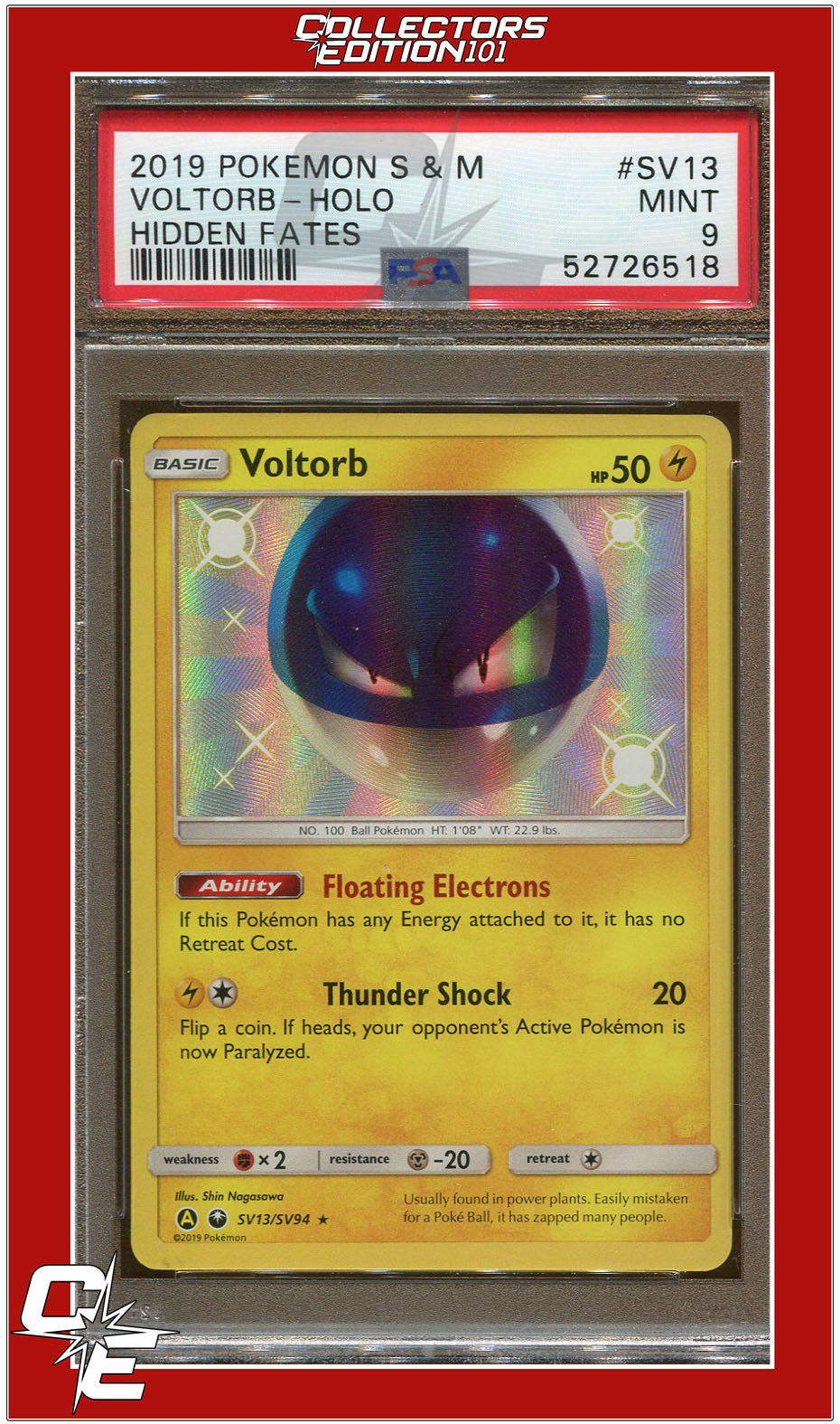 Hidden Fates SV13 Voltorb Holo PSA 9