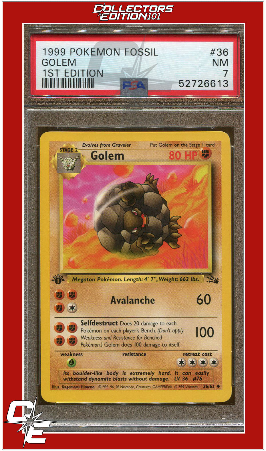 Fossil 36 Golem 1st Edition PSA 7