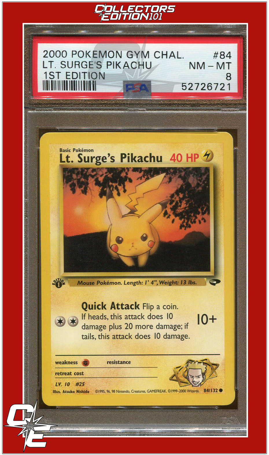 Gym Challenge 84 LT. Surge's Pikachu 1st Edition PSA 8