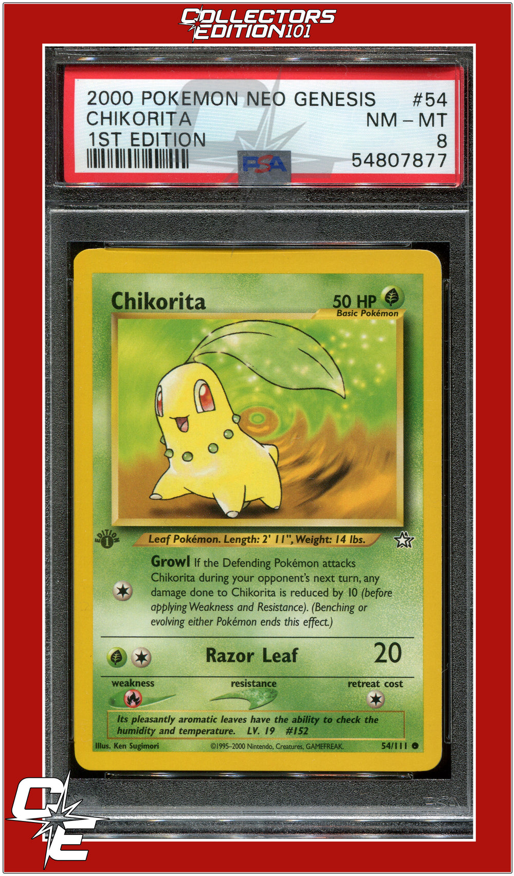 Neo Genesis 1st Edition 54 Chikorita PSA 8