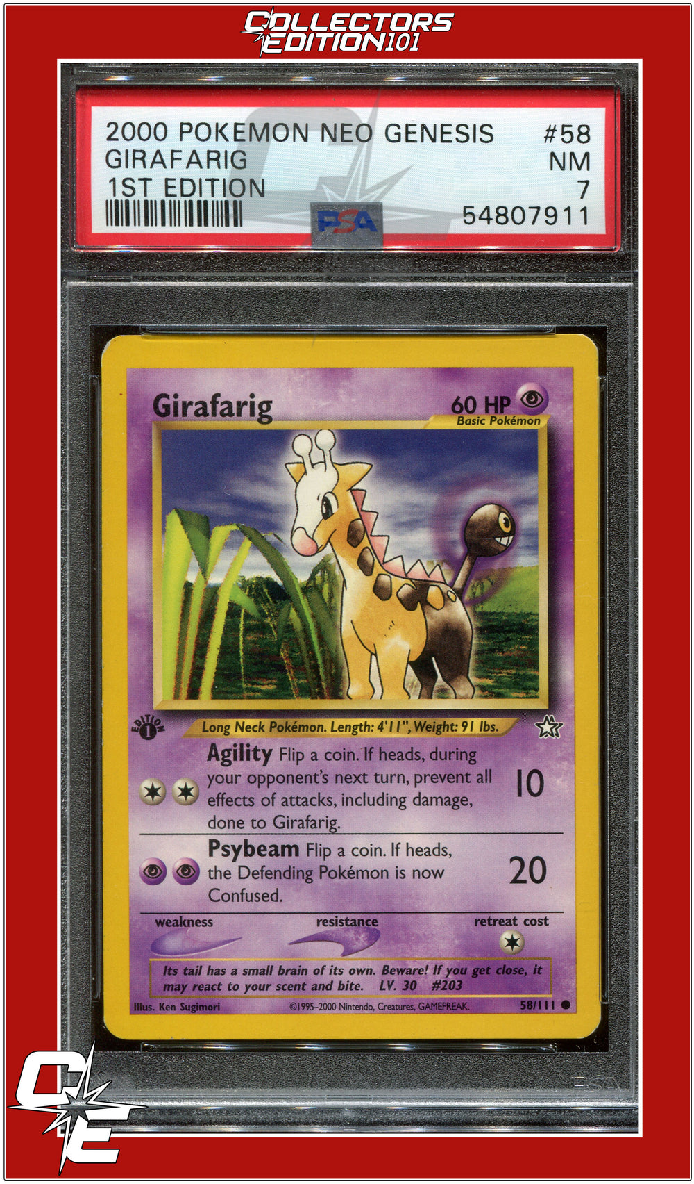 Neo Genesis 1st Edition 58 Girafarig PSA 7