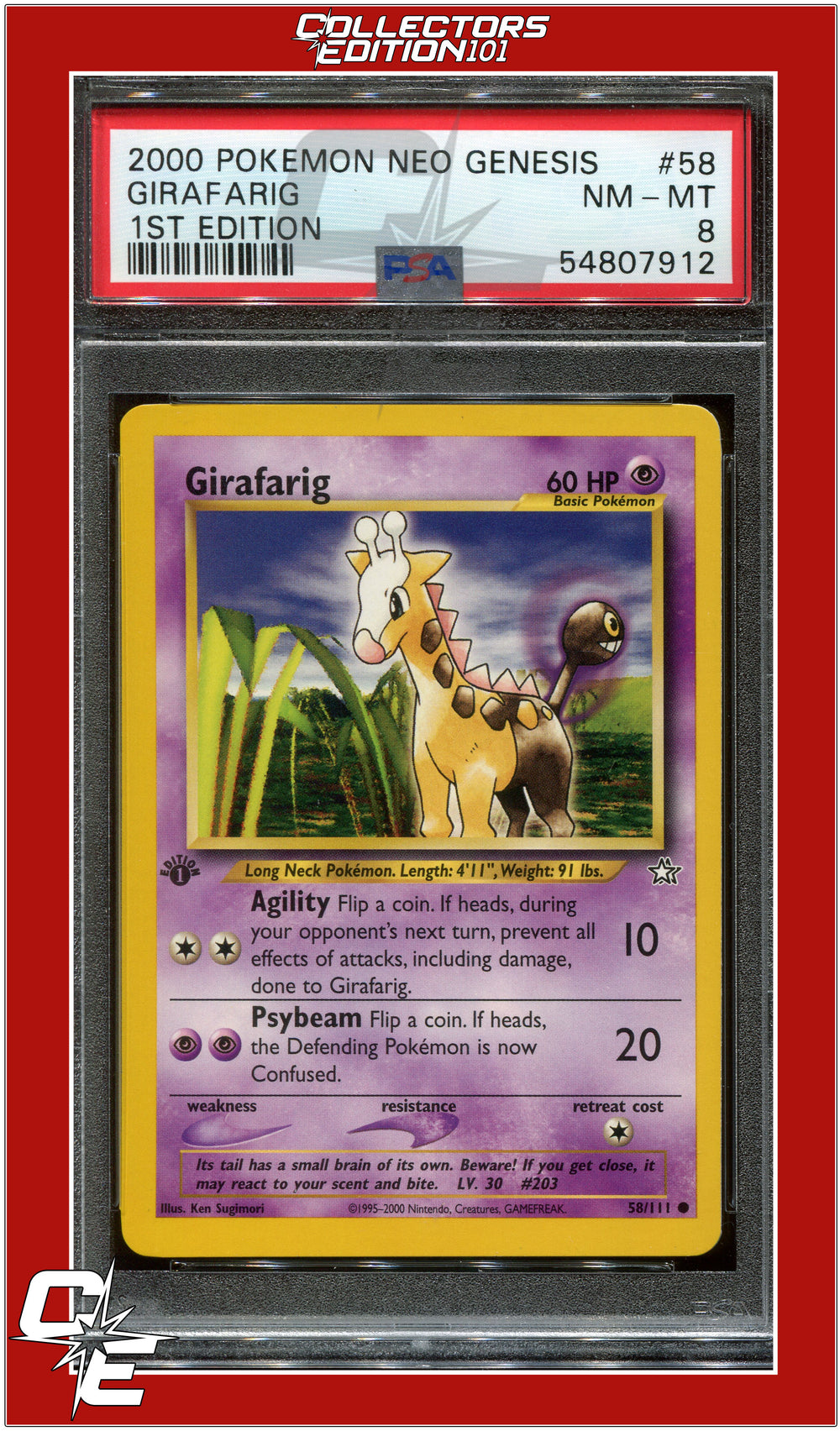 Neo Genesis 1st Edition 58 Girafarig PSA 8