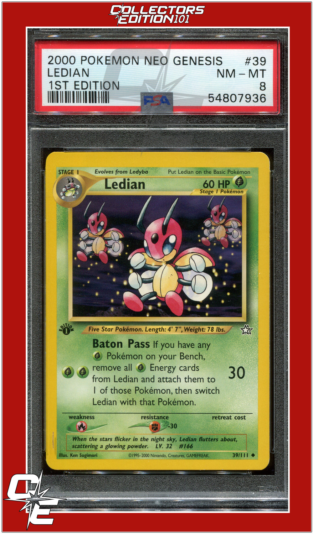 Neo Genesis 1st Edition 39 Ledian PSA 8