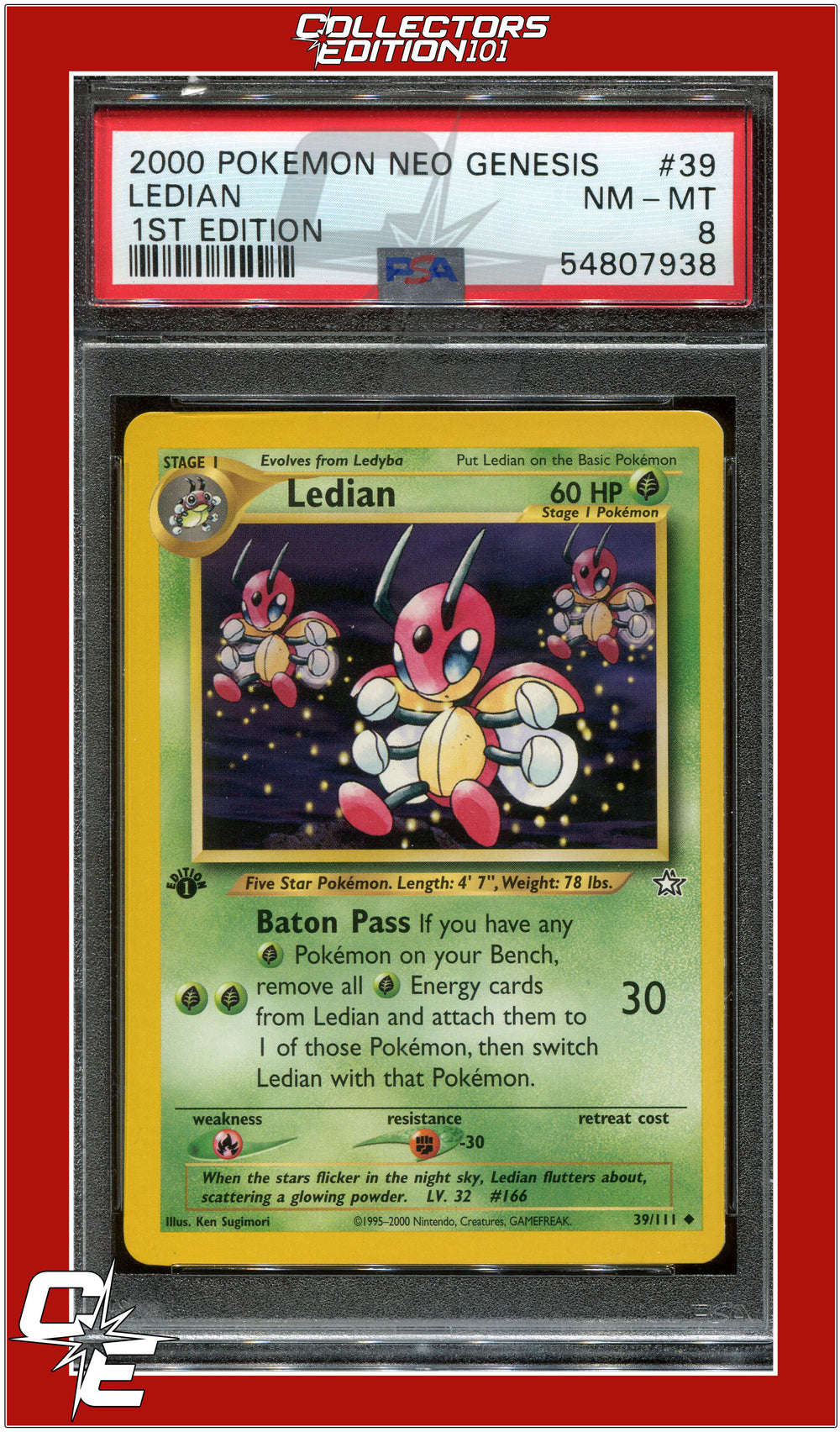 Neo Genesis 1st Edition 39 Ledian PSA 8