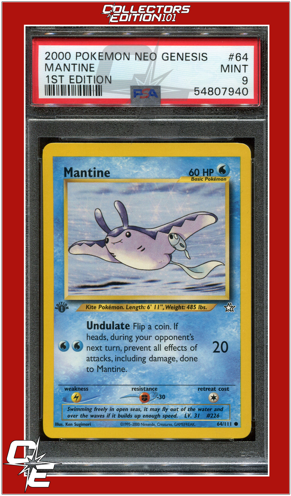 Neo Genesis 1st Edition 64 Mantine PSA 9