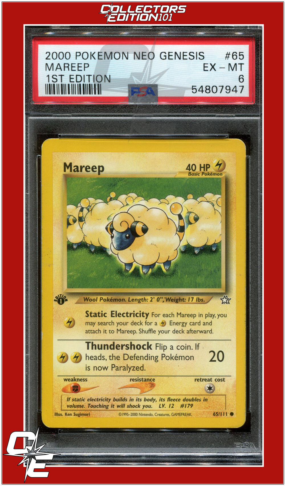 Neo Genesis 1st Edition 65 Mareep PSA 6