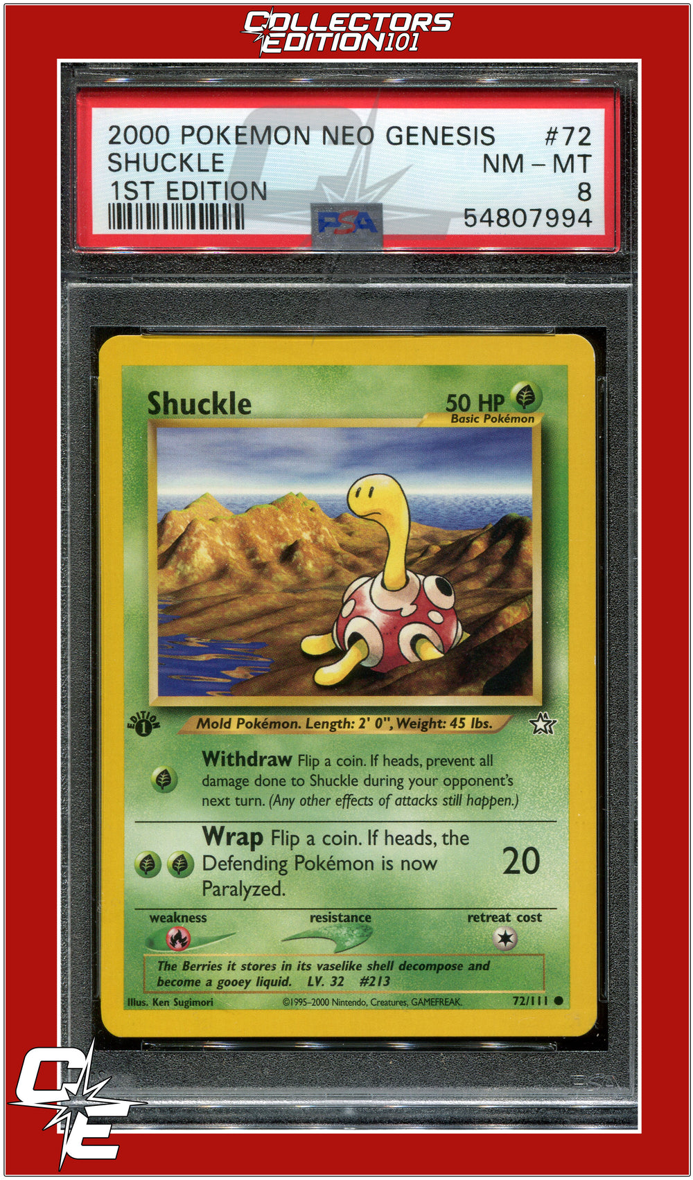 Neo Genesis 1st Edition 72 Shuckle PSA 8