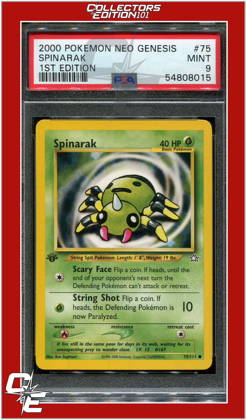 Neo Genesis 1st Edition 75 Spinarak PSA 9