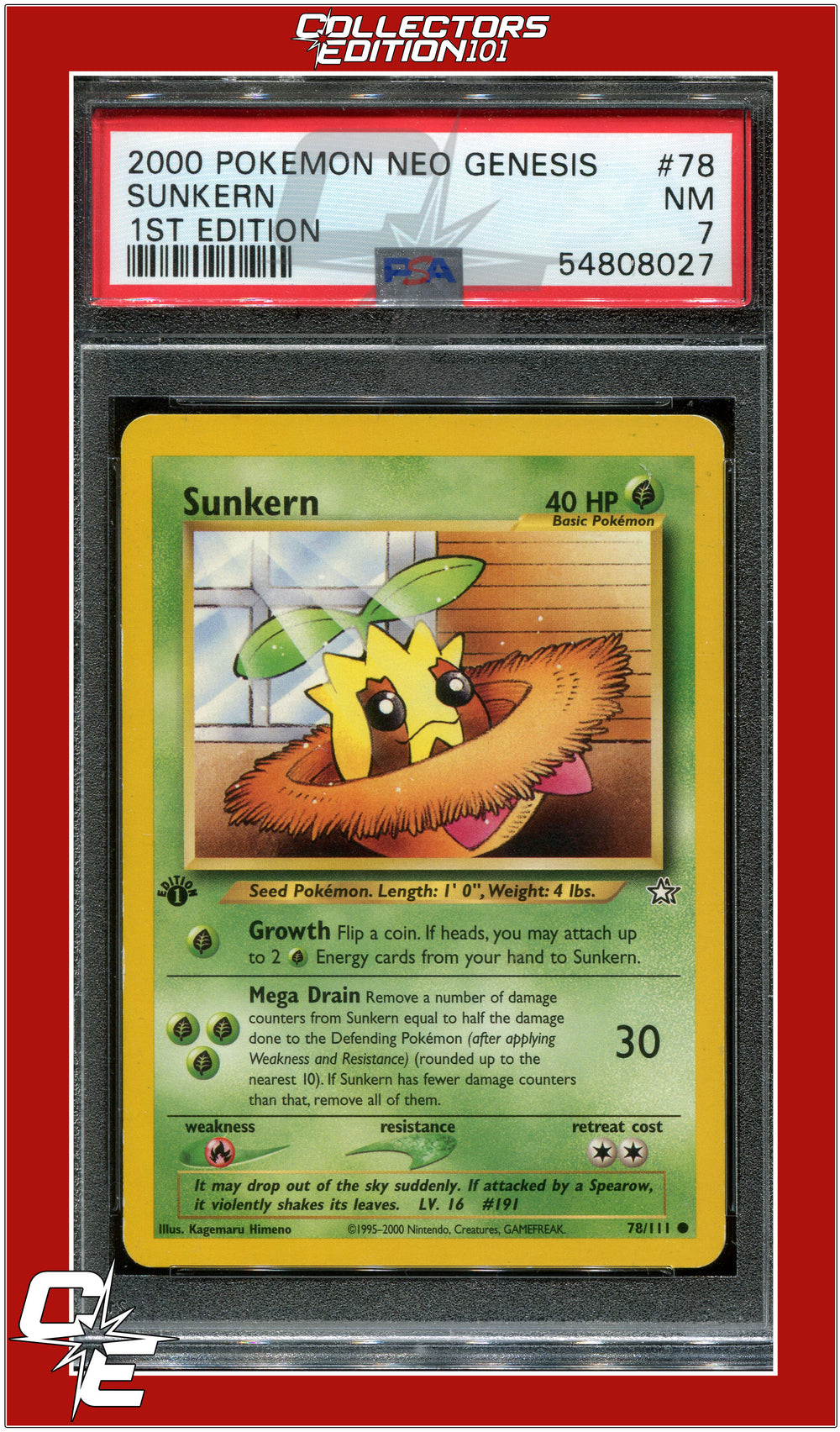 Neo Genesis 1st Edition 78 Sunkern PSA 7