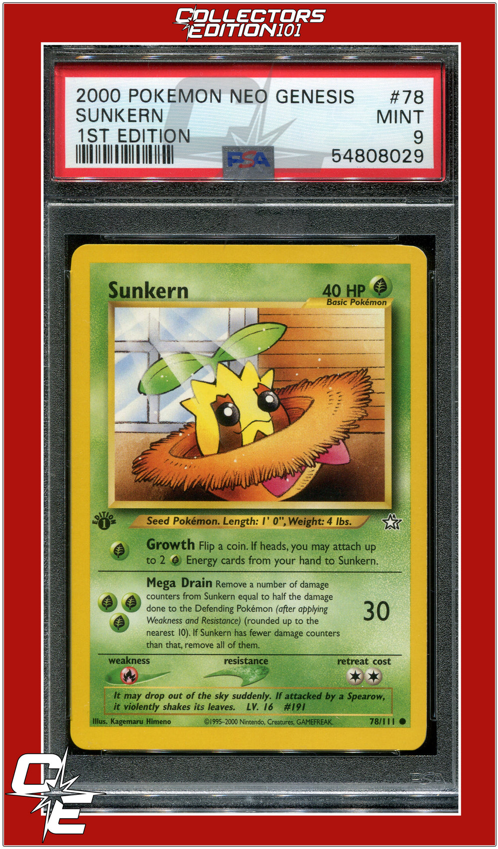 Neo Genesis 1st Edition 78 Sunkern PSA 9