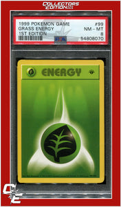 Base Set 99 Grass Energy 1st Edition PSA 8