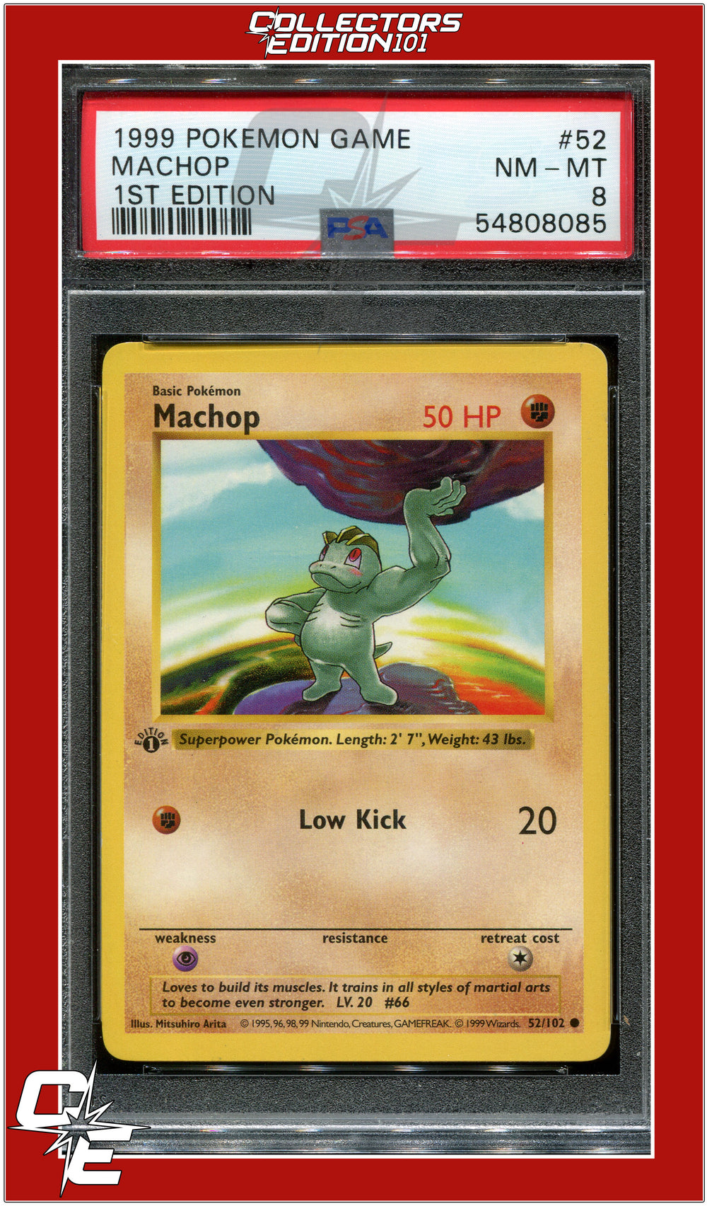 Base Set 52 Machop 1st Edition PSA 8