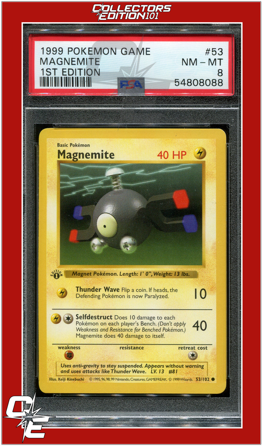 Base Set 53 Magnemite 1st Edition PSA 8