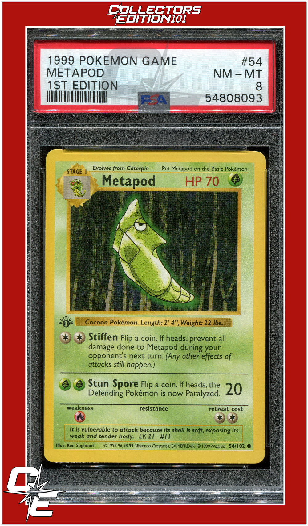 Base Set 54 Metapod 1st Edition PSA 8