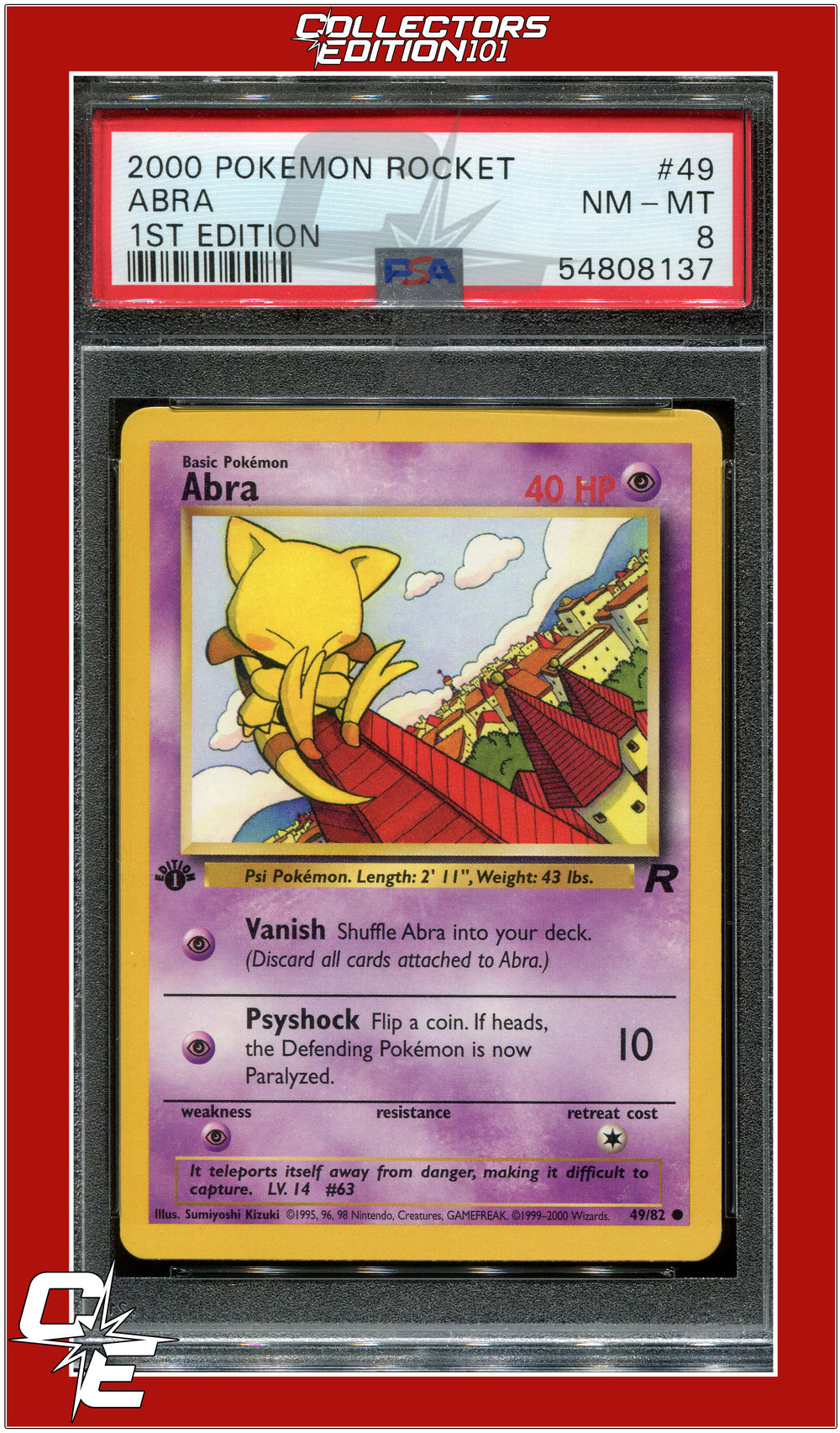 Team Rocket 49 Abra 1st Edition PSA 8