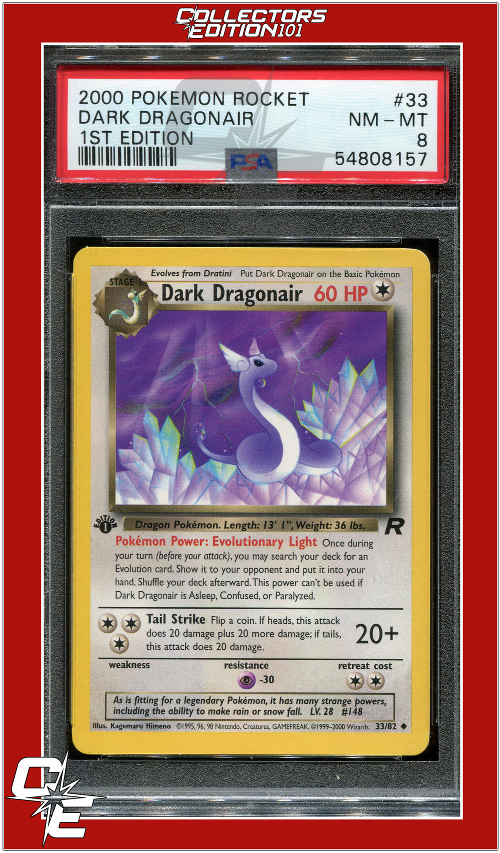 Team Rocket 33 Dark Dragonair 1st Edition PSA 8