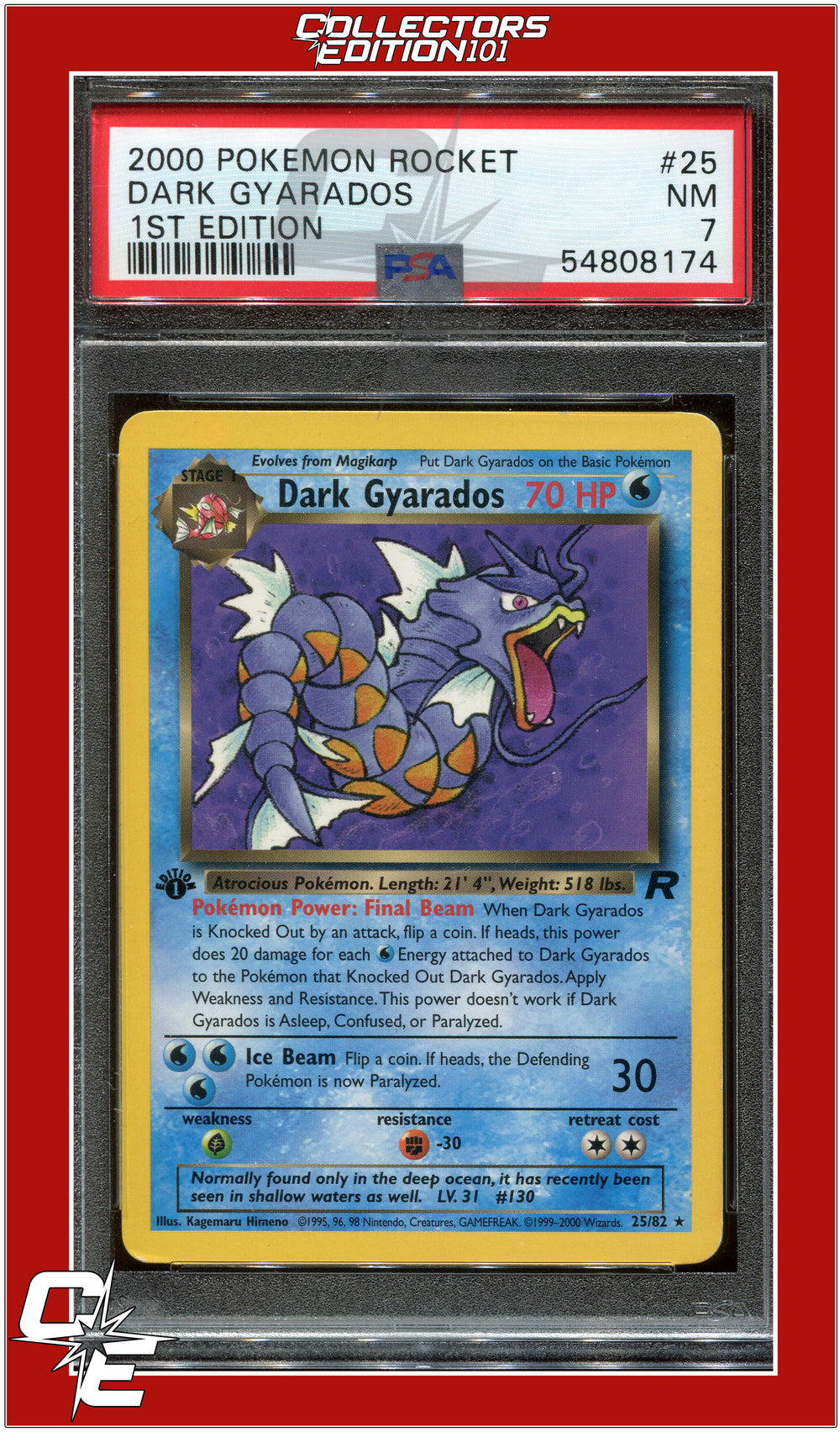 Team Rocket 25 Dark Gyarados 1st Edition PSA 7