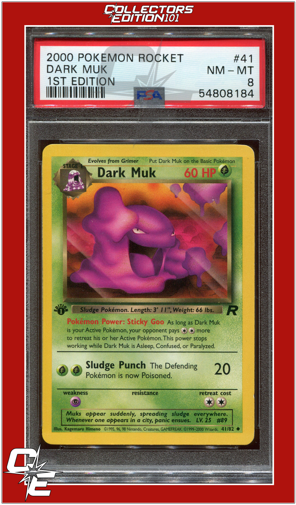 Team Rocket 41 Dark Muk 1st Edition PSA 8