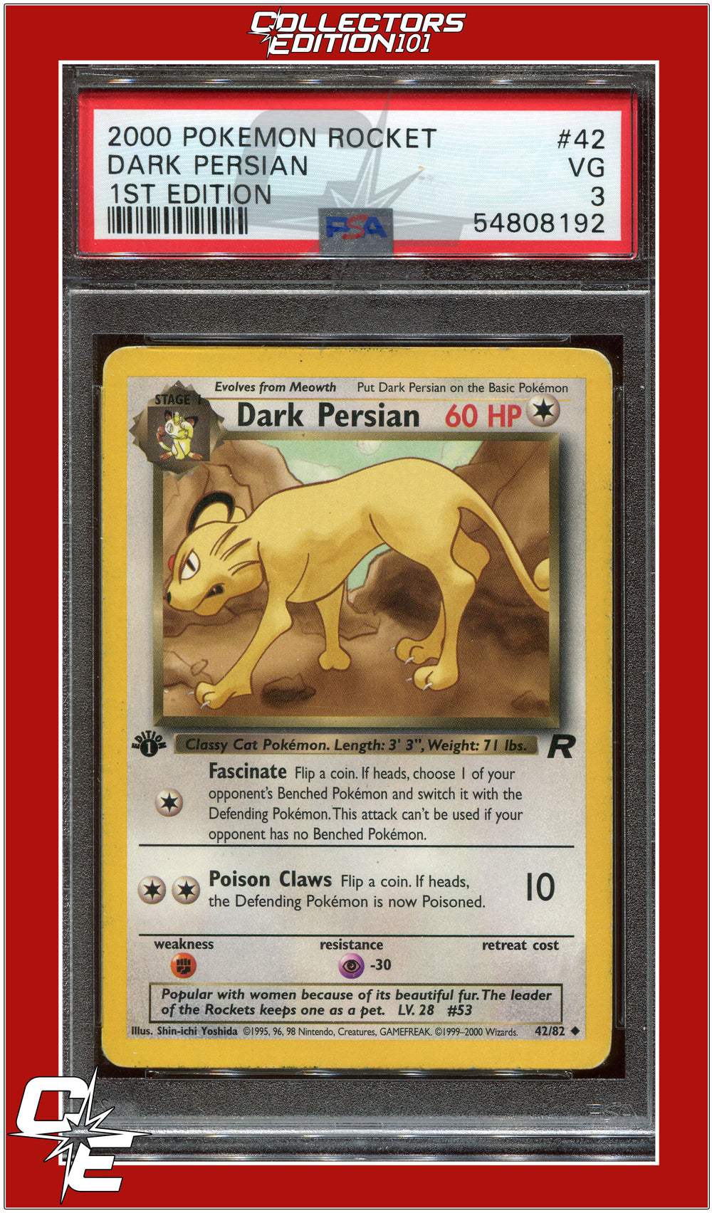 Team Rocket 42 Dark Persian 1st Edition PSA 3