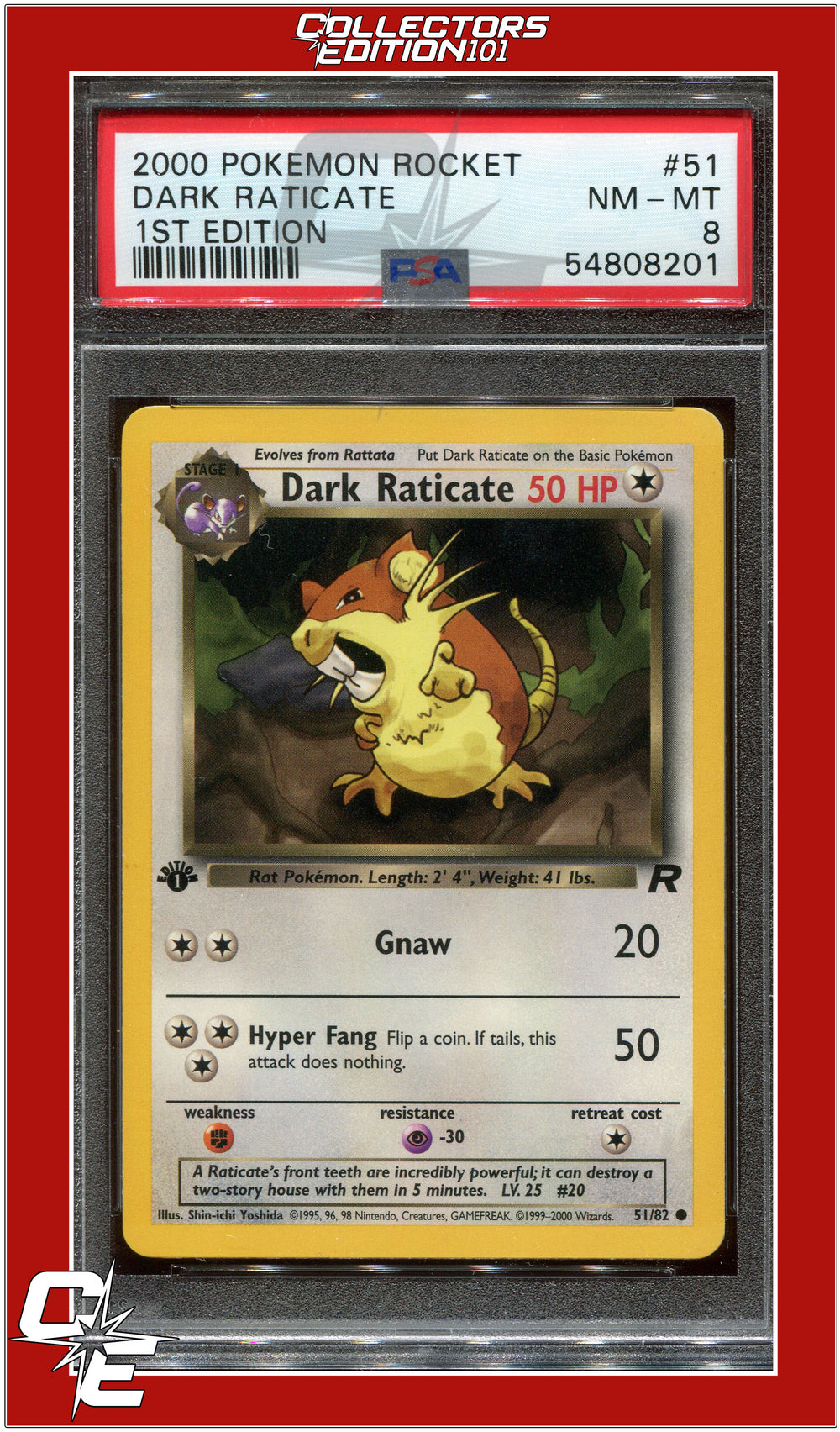 Team Rocket 51 Dark Raticate 1st Edition PSA 8