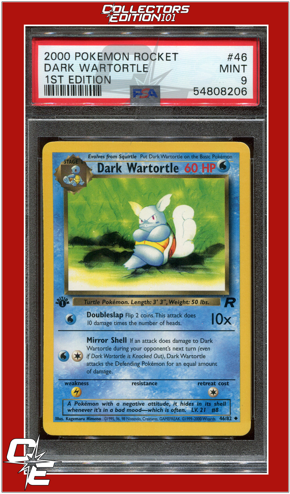 Team Rocket 46 Dark Wartortle 1st Edition PSA 9