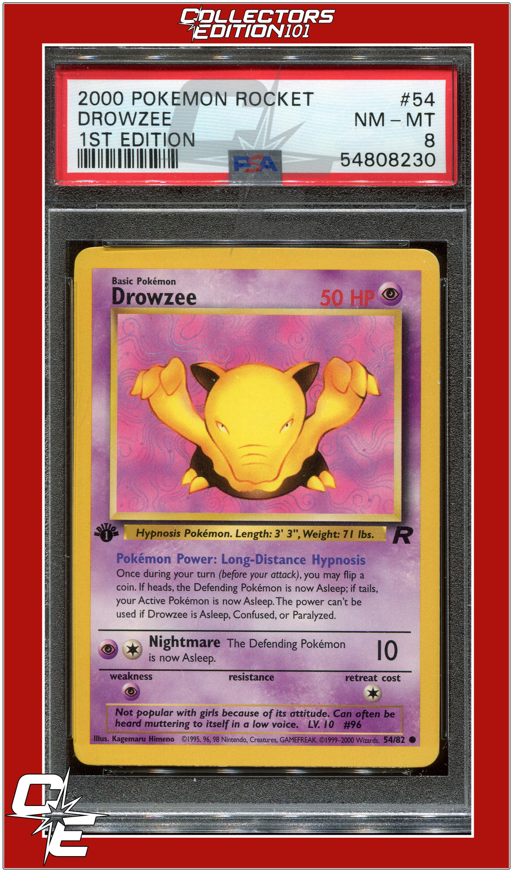 Team Rocket 54 Drowzee 1st Edition PSA 8