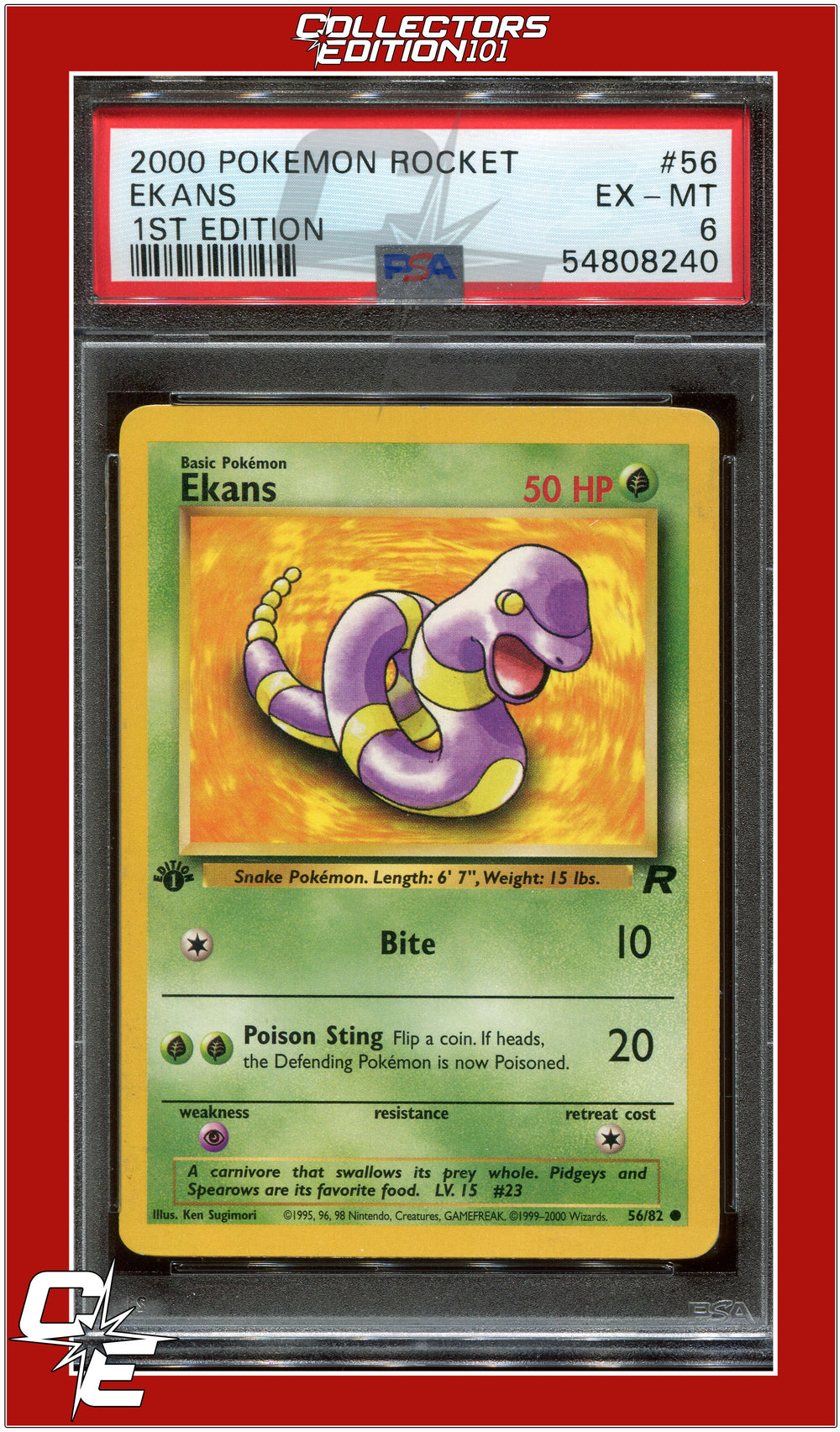 Team Rocket 56 Ekans 1st Edition PSA 6