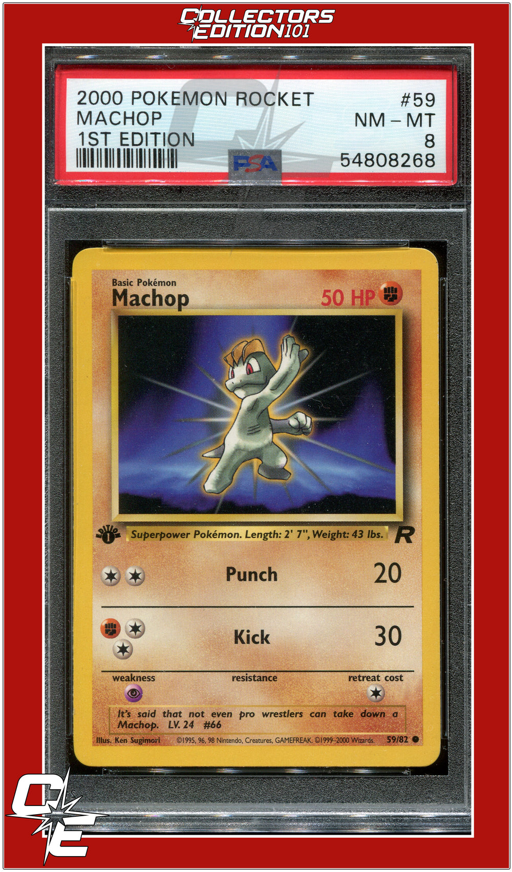 Team Rocket 59 Machop 1st Edition PSA 8