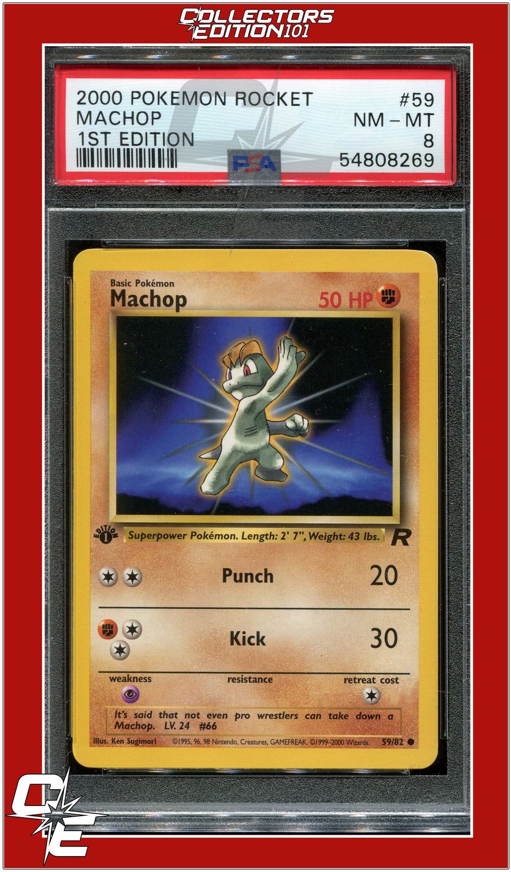 Team Rocket 59 Machop 1st Edition PSA 8