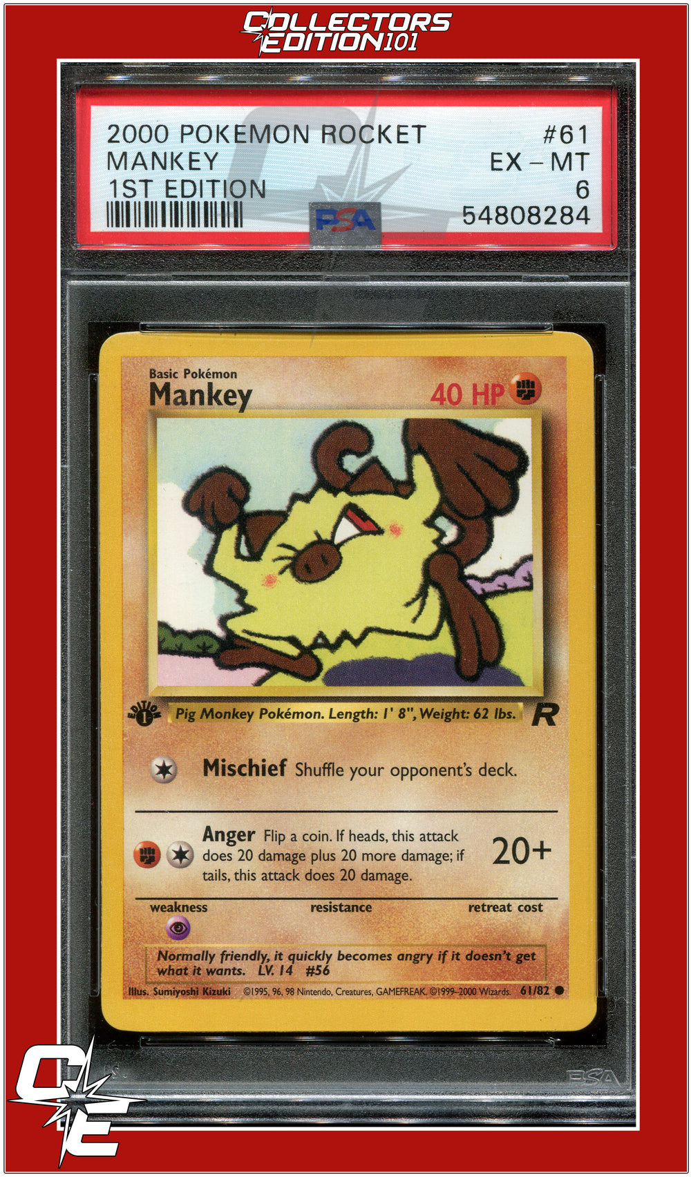 Team Rocket 61 Mankey 1st Edition PSA 6