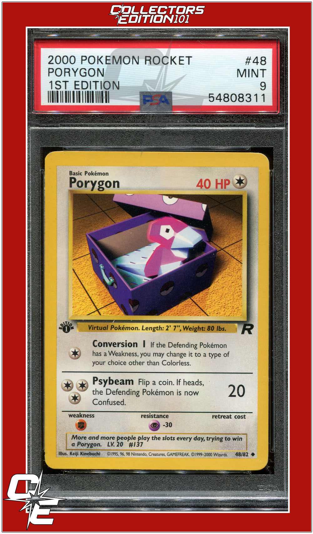 Team Rocket 48 Porygon 1st Edition PSA 9