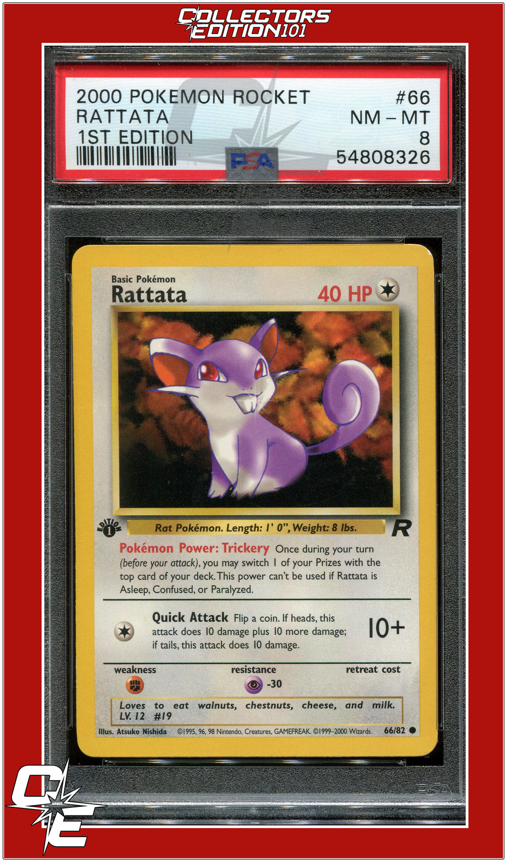 Team Rocket 66 Rattata 1st Edition PSA 8