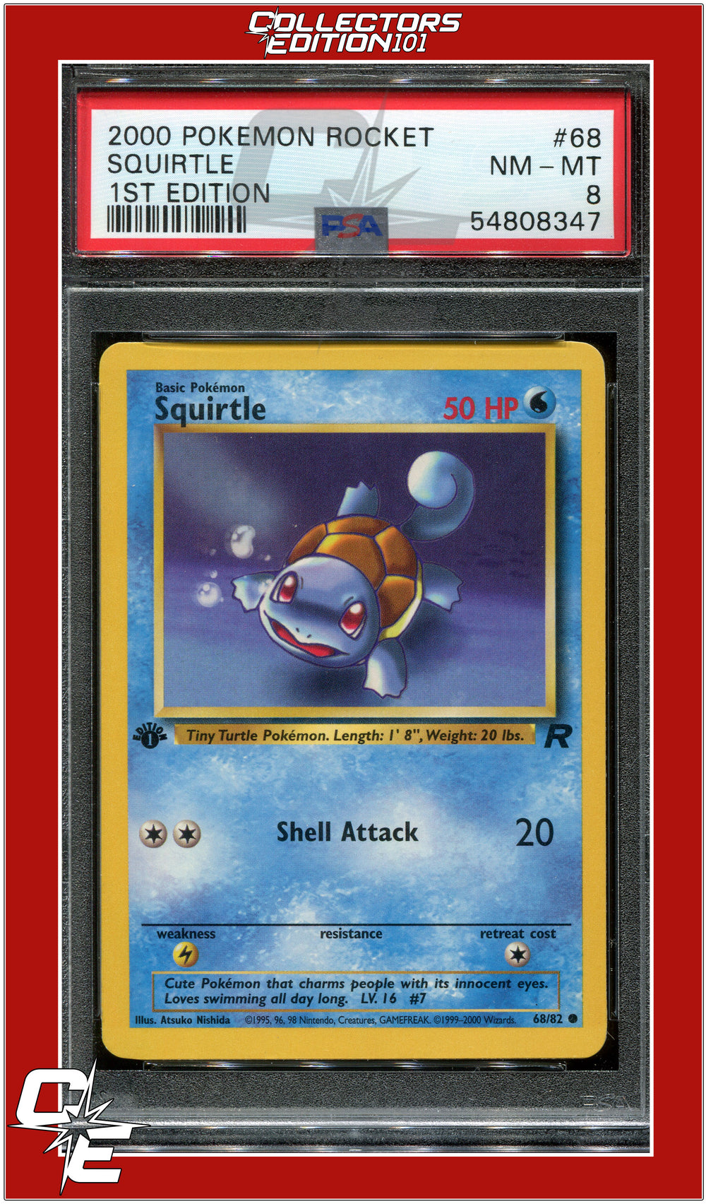 Team Rocket 68 Squirtle 1st Edition PSA 8