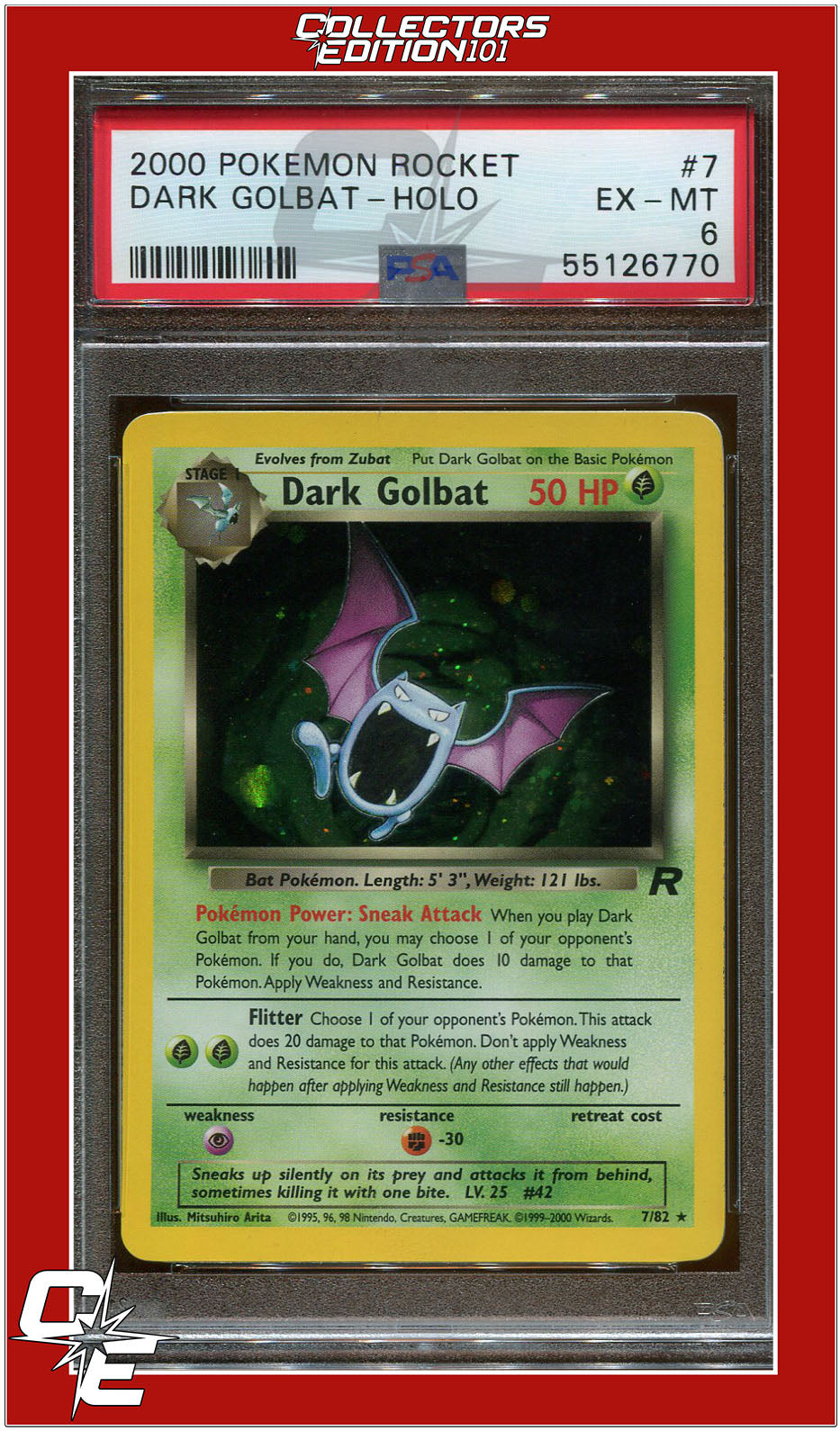 PSA 9 2000 popular Dark Golbat 1st Edition Team Rocket Holo W/ Swirl