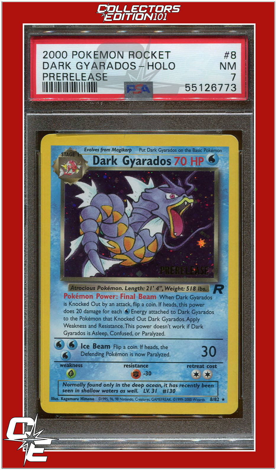 Team Rocket 8 Dark Gyarados Holo Prerelease PSA 7