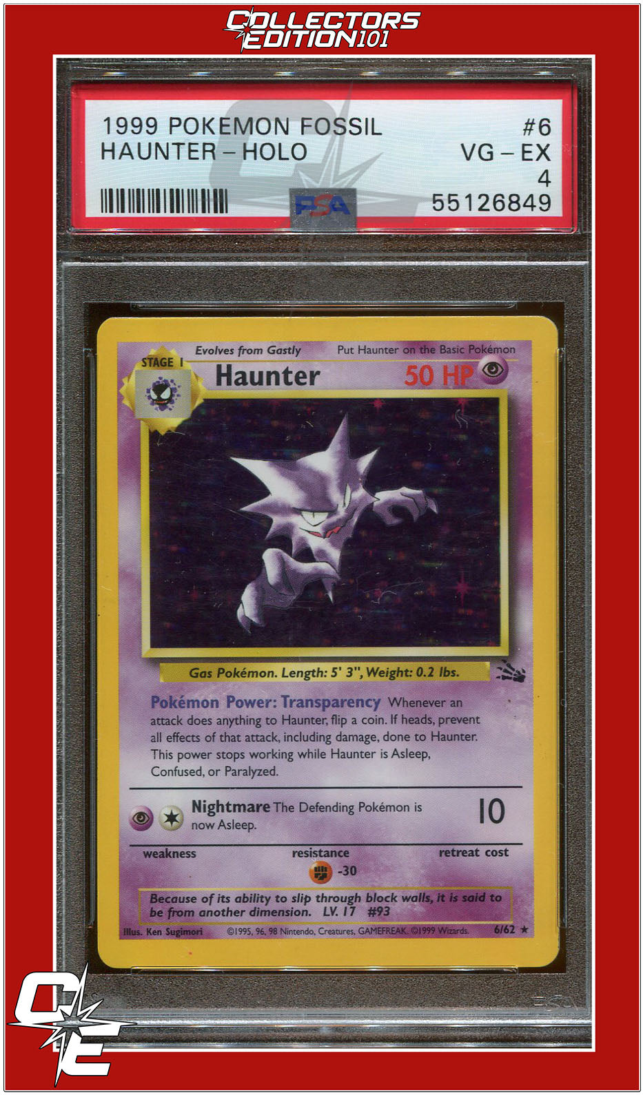 Fossil 6 Haunter Holo PSA 4