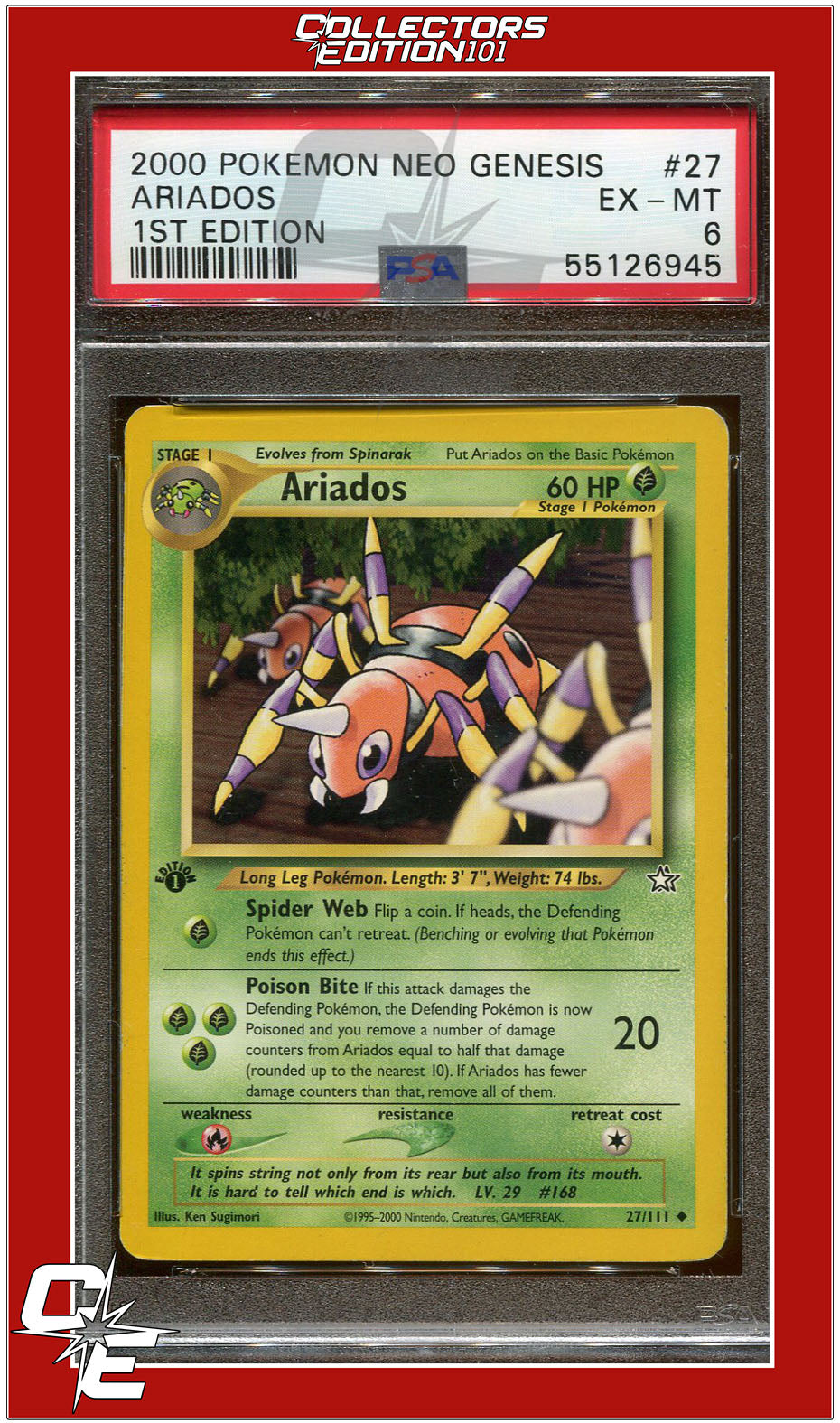 Neo Genesis 1st Edition 27 Ariados PSA 6